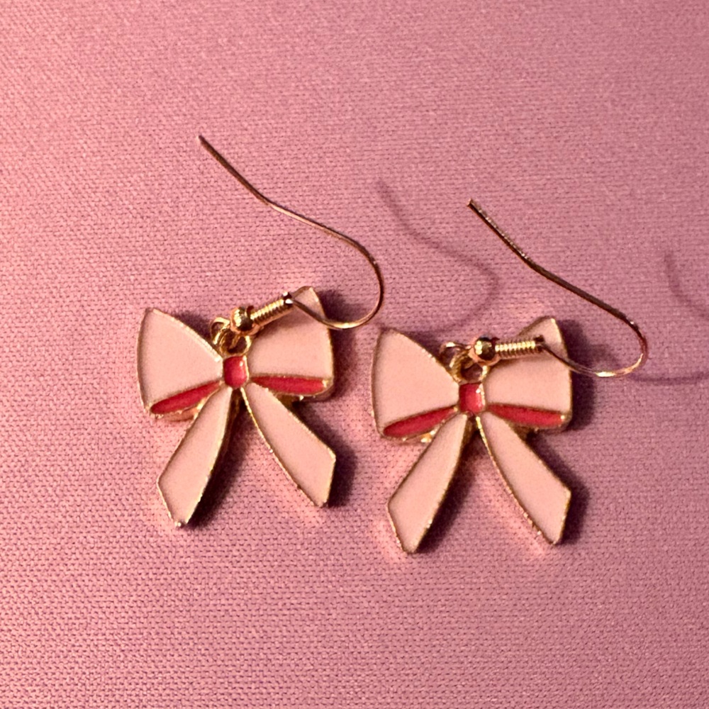 Pink and Gold Bow Earrings